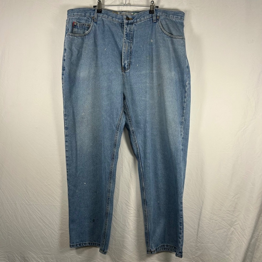 Bugle Boy Jeans Men 42x30 Blue Vintage Y2K Gold Crest Relaxed Fit‎ Paint Stained